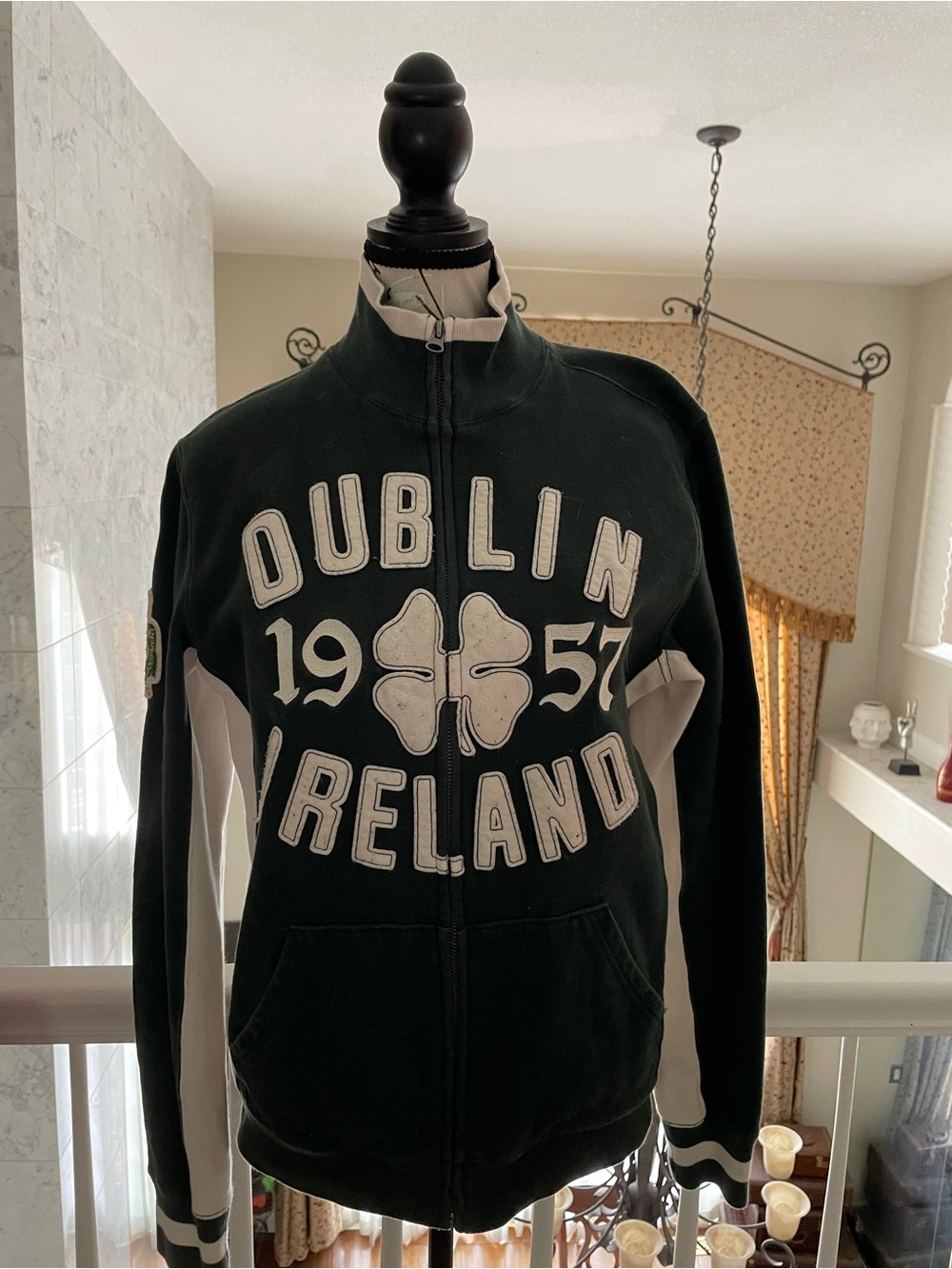 Lucky Brand Dark Green and White Dublin Ireland Zip-Up Jacket
